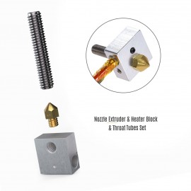 2Pcs/Set 0.4mm Brass Nozzle Extruder Print Head + Heater Block Hotend + 1.75mm Throat Tubes Pipes for Anet A8 A6 Ender 3 3D Printer Accessories