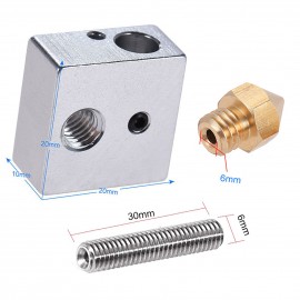 2Pcs/Set 0.4mm Brass Nozzle Extruder Print Head + Heater Block Hotend + 1.75mm Throat Tubes Pipes for Anet A8 A6 Ender 3 3D Printer Accessories