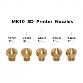 3D Printer Nozzles Maintenance Tool Kit MK10 M7 Thread Extruder Brass Nozzle 0.2/0.4/0.6/0.8/1.0mm Print Head with Cleaning Needles Wrench for 3D Printer
