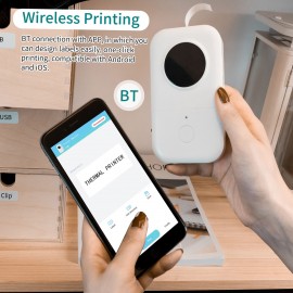 Portable Label Printer Wireless Thermal Printer 203dpi 6/12/14/15mm Label Width BT Connection with APP Support Multiple Languages with 3 Roll Label Paper for Home Office Organization Jewelry Cable Wire