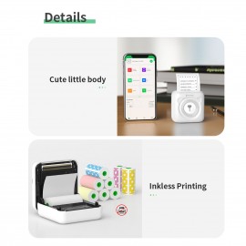 A6 Mini Pocket Printer HD 304DPI Wireless BT Thermal Printer Picture Photo Label Memo Notes Journal Receipt Paper Instant Printer Sticker AR Photo Function Inkless Printing Compatible with Android iOS Smartphone Windows