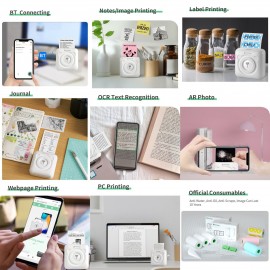 A6 Mini Pocket Printer HD 304DPI Wireless BT Thermal Printer Picture Photo Label Memo Notes Journal Receipt Paper Instant Printer Sticker AR Photo Function Inkless Printing Compatible with Android iOS Smartphone Windows