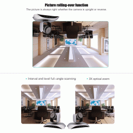 1080P HD Conference Camera USB Plug & Play 3X Zoom 360° Rotation with Remote Control Power Adapter for Video Meetings Training Teaching