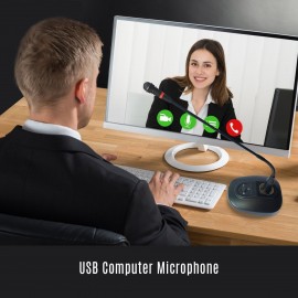 USB Computer Microphone Desktop Wired Microphone Cardioid Condenser Mic Adjustable Neck Plug & Play for PC Laptop Office Meeting Conference Recording Chatting Live Streaming Gaming