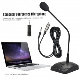 Computer Microphone Professioinal Wired Desktop Conference Microphone Adjustable Neck for PC Laptop Speaker Mixer Conference Speech Recording Broadcasting Online Voice Chatting