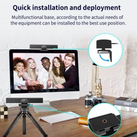 1080P Webcam 3-in-1 HD Video Conference Camera with Microphone and Speaker Auto Focus 360° Voice Pickup USB Plug & Play Compatible with Windows Android Mac for Video Conference/Online Course/Live Streaming