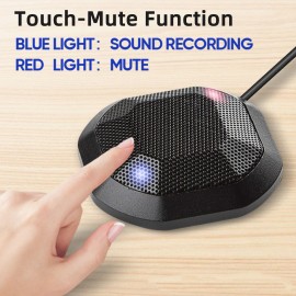 Portable USB Conference Microphone 360° Omnidirectional Condenser Computer PC Mic with Touch Mute Plug and Play Compatible with Windows MacOS for PC Laptop Video Conference Chatting Gaming Recording Online Class Skype