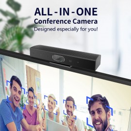 2K Webcam 3-in-1 HD Video Conference Camera with Microphone and Speaker AI Face Tracking Auto Focus 360° Voice Pickup 4 Megapixel USB Plug & Play Compatible with Windows Android Mac for Video Conference/Online Course/Live Streaming