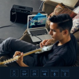 2K Webcam 3-in-1 HD Video Conference Camera with Microphone and Speaker AI Face Tracking Auto Focus 360° Voice Pickup 4 Megapixel USB Plug & Play Compatible with Windows Android Mac for Video Conference/Online Course/Live Streaming