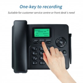 Fixed Wireless Phone Desktop Telephone Support GSM 850/900/1800/1900MHZ Dual SIM Card 2G Cordless Phone with Antenna Radio Alarm Clock SMS Recording Funtion for House Home Call Center Office Company Hotel
