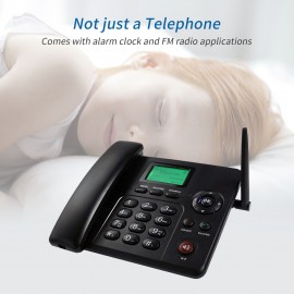 Fixed Wireless Phone Desktop Telephone Support GSM 850/900/1800/1900MHZ Dual SIM Card 2G Cordless Phone with Antenna Radio Alarm Clock SMS Recording Funtion for House Home Call Center Office Company Hotel