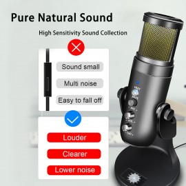 USB Microphone Computer PC Mic Heart-shape directional Condenser Conferencer with Stand Plug and Play Dynamic RGB Lighting Compatible with Windows MacOS for Meeting Streaming Singing Recording Podcasting Gaming