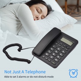 Black Corded Phone Desk Landline Phone Telephone DTMF/FSK Dual System Support Hands-Free/Redial/Flash/Speed Dial/Ring Volume Control Built-in IC Chip High Quality Sound Real-time Date for Elderly Seniors Home Office Business Hotel