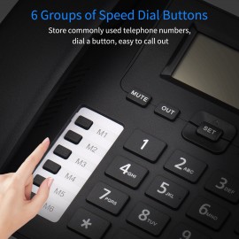 Black Corded Phone Desk Landline Phone Telephone DTMF/FSK Dual System Support Hands-Free/Redial/Flash/Speed Dial/Ring Volume Control Built-in IC Chip High Quality Sound Real-time Date for Elderly Seniors Home Office Business Hotel