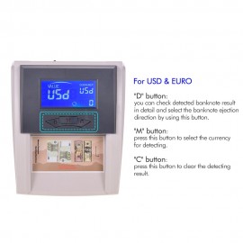 Portable Desktop Multi-Currency Countable Automatic Money Detector Counterfeit Cash Currency Banknote Checker Tester with LCD Display Denomination Value for EURO USD