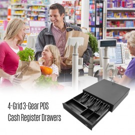 Heavy Duty Cash Drawer Four-Grid Three-Gear POS Cash Register Drawers Cashbox  with Money Tray and Lock RJ11 Interface Smart POS System