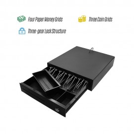Heavy Duty Cash Drawer Four-Grid Three-Gear POS Cash Register Drawers Cashbox  with Money Tray and Lock RJ11 Interface Smart POS System