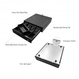 Heavy Duty Cash Drawer Four-Grid Three-Gear POS Cash Register Drawers Cashbox  with Money Tray and Lock RJ11 Interface Smart POS System