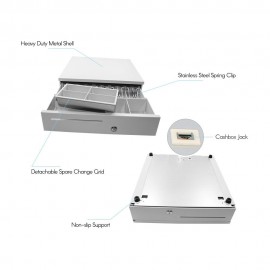 POS Cash Register Drawers Cashbox Five-Grid Three-Gear RJ11 Interface Cash Drawer with Money Tray and Lock Movable Coin Tray Smart POS System