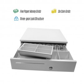 POS Cash Register Drawers Cashbox Five-Grid Three-Gear RJ11 Interface Cash Drawer with Money Tray and Lock Movable Coin Tray Smart POS System