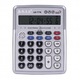 Musical Desktop Calculator 12-Digits LCD Display Electronic Calculator Counter Big Buttons with Music Piano Play Time Date Show Alarm Clock Function for Office Business Classroom Home Supplies