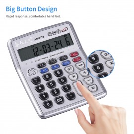 Musical Desktop Calculator 12-Digits LCD Display Electronic Calculator Counter Big Buttons with Music Piano Play Time Date Show Alarm Clock Function for Office Business Classroom Home Supplies