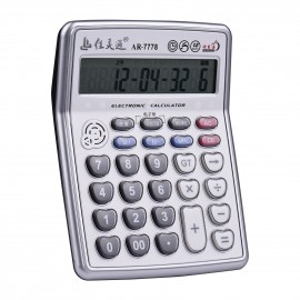 Musical Desktop Calculator 12-Digits LCD Display Electronic Calculator Counter Big Buttons with Music Piano Play Time Date Show Alarm Clock Function for Office Business Classroom Home Supplies