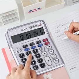 Musical Desktop Calculator 12-Digits LCD Display Electronic Calculator Counter Big Buttons with Music Piano Play Time Date Show Alarm Clock Function for Office Business Classroom Home Supplies