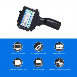 Handheld Printer Portable Inkjet Printer High Definition Inkjet Code Printer with 4.3 Inch LED Touchscreen Quick-Drying Ink Cartridge for Label/Production Date/Barcode/Trademark/Logo/Graphic etc.