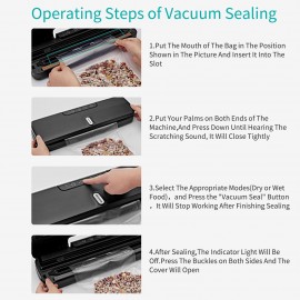 QH-10 Food Preservation Vacuum Sealer Machine Bag Sealer with LED Indicator Lights Vacuum Bags Long Seal Design Strong Suction for Dry  Moist Food