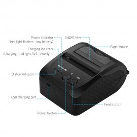5809DD Portable Mini Direct Thermal Printer Wireless Thermal POS Receipt Printer with 2000mAh   Rechargeable Lithium Battery USB/BT Mobile Printer EU Plug（100-240V）