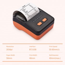 MP58C6 58mm USB Thermal Receipt Printer Portable Wireless Printer BT Connection Use with APP 1 Roll Paper Inside Compatible with Windows Android iOS for Supermarket Retail Restaurant